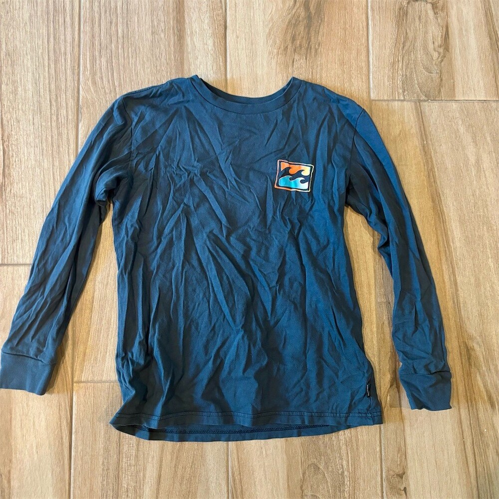 Billabong Boys Long Sleeve T-Shirt Size S Navy Wave Logo Graphic Tee